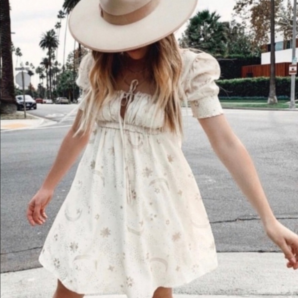 White Mini Puff Sleeve Beach Riot Dress